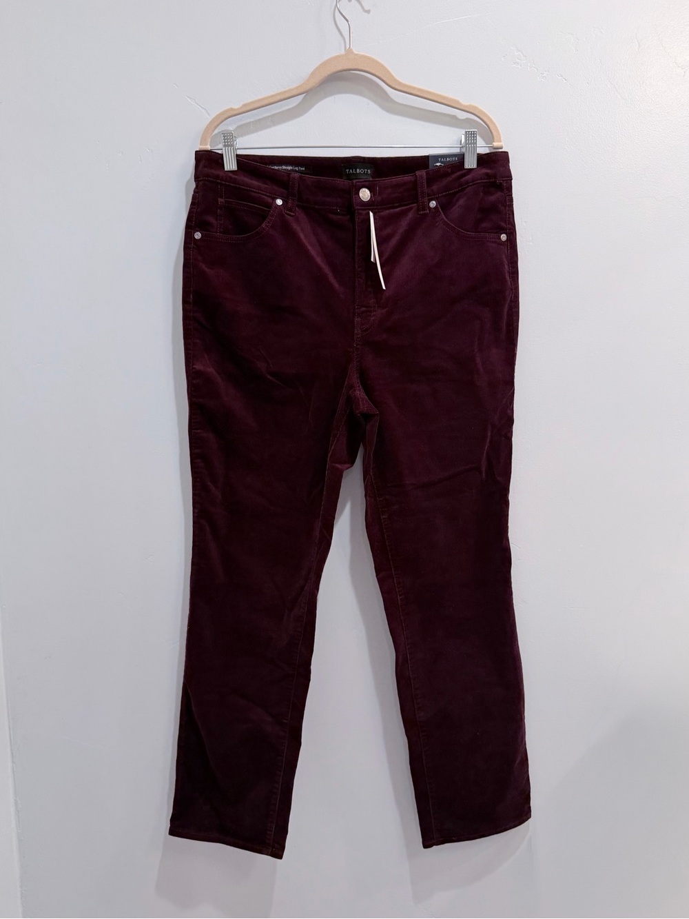 Talbots Corduroy Straight Leg Pants High Waisted Burgundy Red Women's Size 12P - Picture 4 of 14
